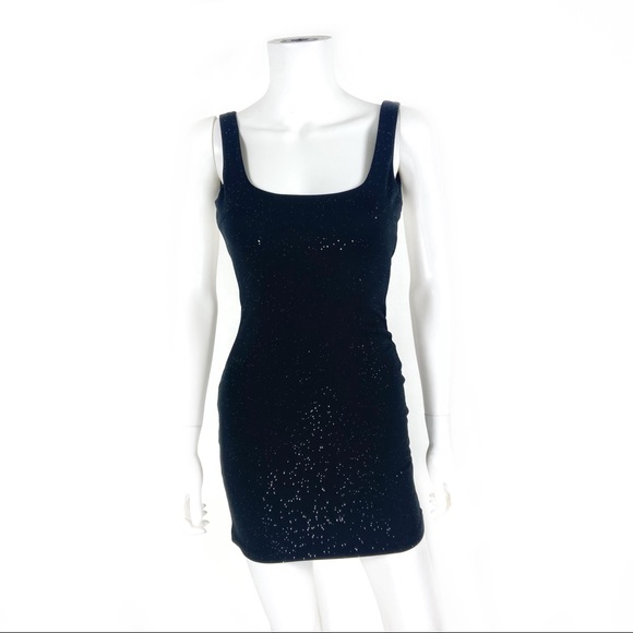 Meshki Dresses Meshki Black Glitter Low Back Bodycon Mini Dress